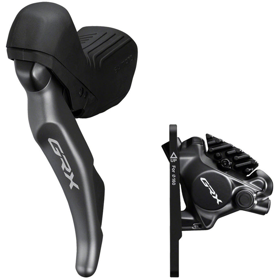 Shimano GRX RX820 mechanical shifter and brake lever with BR-RX820 disc brake caliper for gravel or adventure bikes.