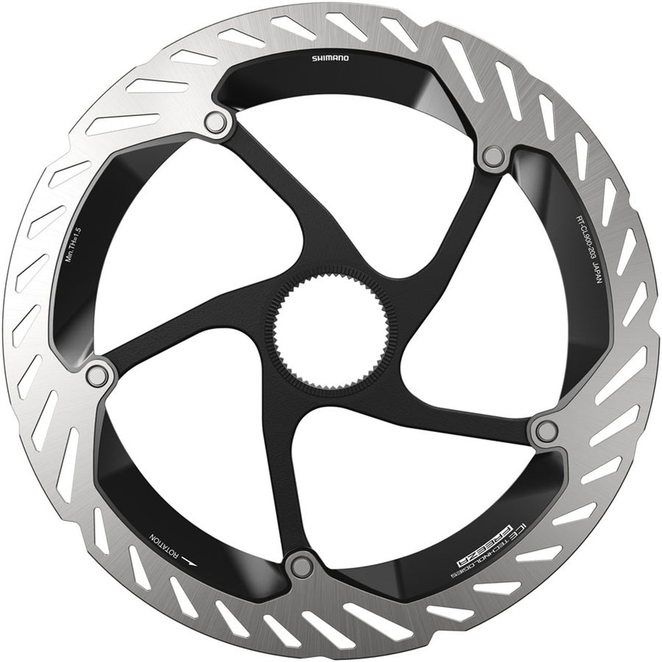 Shimano RT-CL900 disc brake rotor for mountain bikes, showing the vented design and mounting holes.