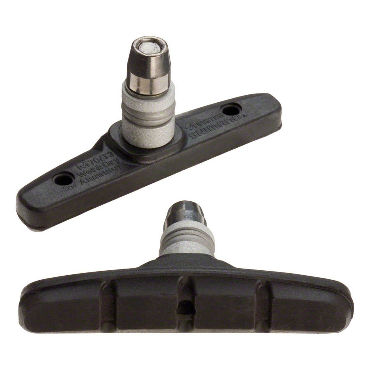 Shimano mountain brake shoe set with brake pads, featuring durable components and a secure fit for mountain bike braking systems.