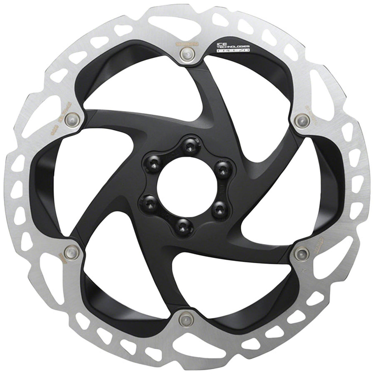 Shimano RT-MT905 disc brake rotor showing detailed metal rotor with ventilation holes and mounting edges for mountain bike braking.