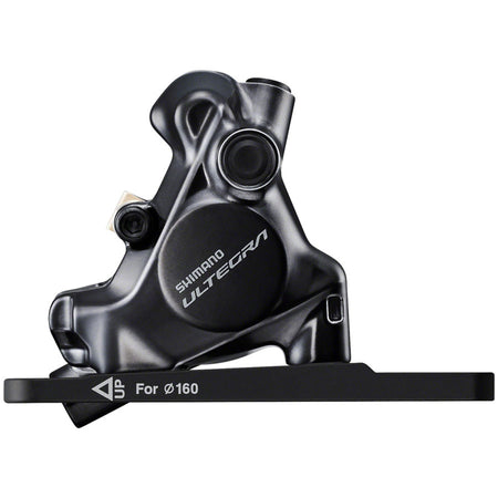 Shimano Ultegra BR-R8170 disc brake caliper mounted on bicycle fork, showing hydraulic disc brake system and caliper details.