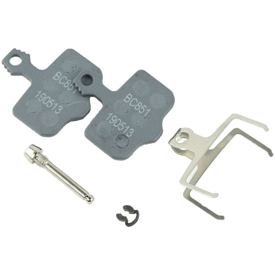 SRAM Level and Elixir disc brake pads for Level and 2-piece road bike brakes, shown with metal backing plates and friction material.