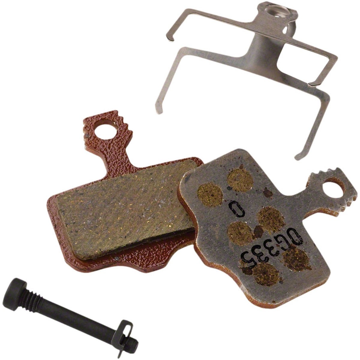 SRAM Level and Elixir disc brake pads for mountain and road bikes, showing close-up of brake pad set with metal backing plates.