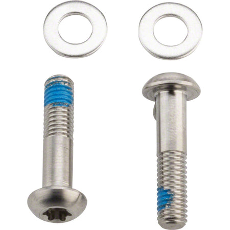 SRAM flat mount disc brake bolts for bike brake system, close-up of silver metal bolts on a white background