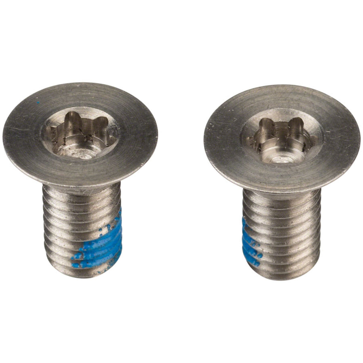 SRAM Flat Mount disc brake bolts for mountain bike brake system, close-up of metal bolts on brake caliper.
