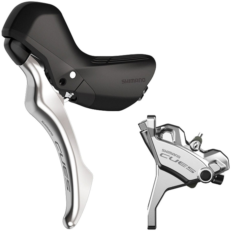 Shimano CUES U6030 disc brake lever showing ergonomic design and mounting hardware for mountain bike or bicycle brake system