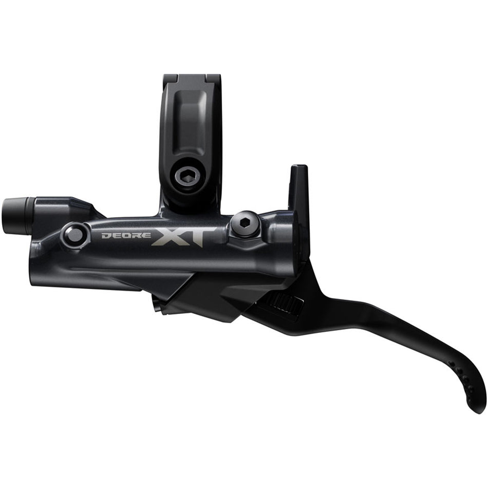 Shimano Deore XT BL-M8200 brake lever for mountain bikes, showing ergonomic design and grip details.