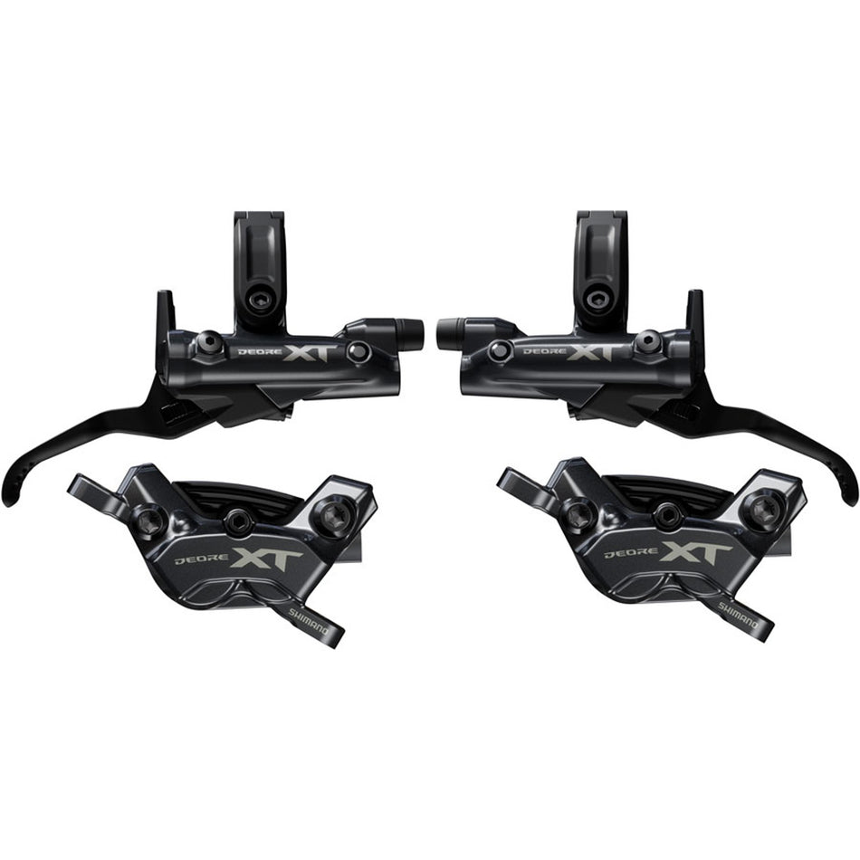 Shimano Deore XT M8200/8220 disc brake upgrade kit with brake calipers, rotors, and hardware for mountain bike braking system.