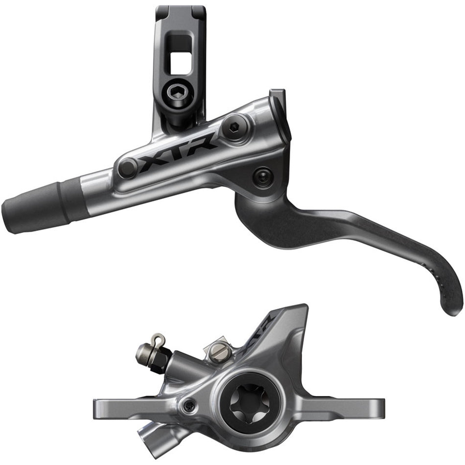 Shimano XTR M9200 XC disc brake and lever set with hydraulic calipers and sturdy levers, suitable for mountain biking.