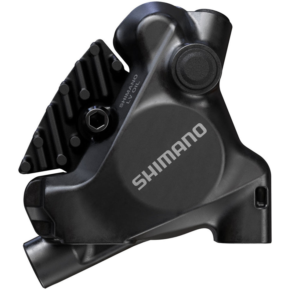 Shimano BR-MT805 two-piston flat-mount XC brake caliper matching XTR/XT appearance on a mountain bike.