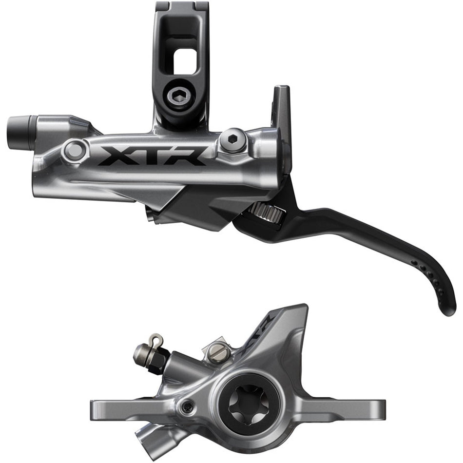Shimano XTR M9200 disc brake and BL-M9220 lever assembly showing brake caliper and lever in a natural setting