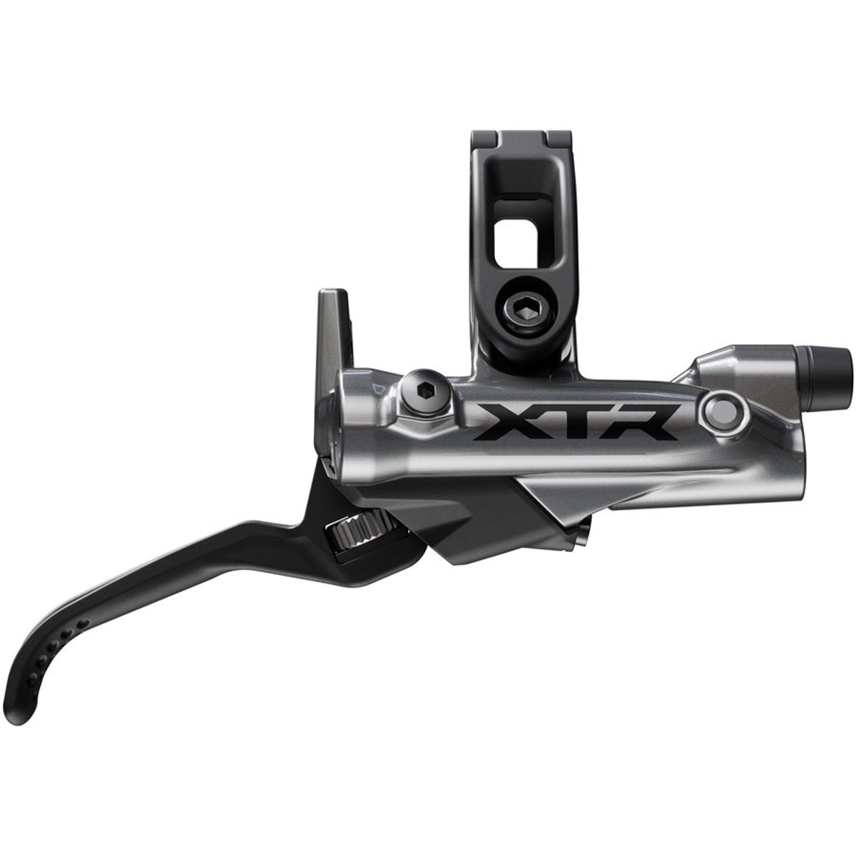 Shimano XTR M9200 disc brake and M9220 brake lever mounted on a bike, showcasing high-performance mountain biking components.