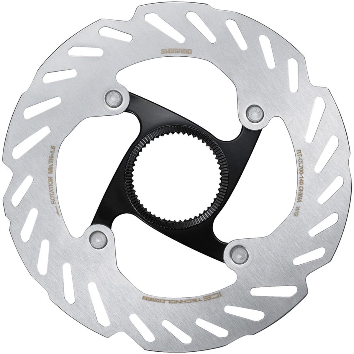 Shimano RT-CL700 disc brake rotor for mountain bikes, showing the ventilated metal rotor with mounting holes.