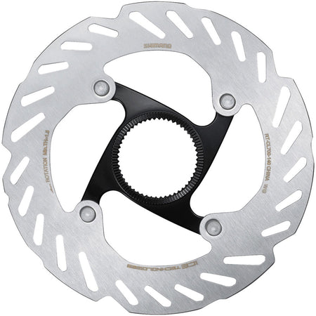 Shimano RT-CL700 disc brake rotor for mountain bikes, showing the ventilated metal rotor with mounting holes.
