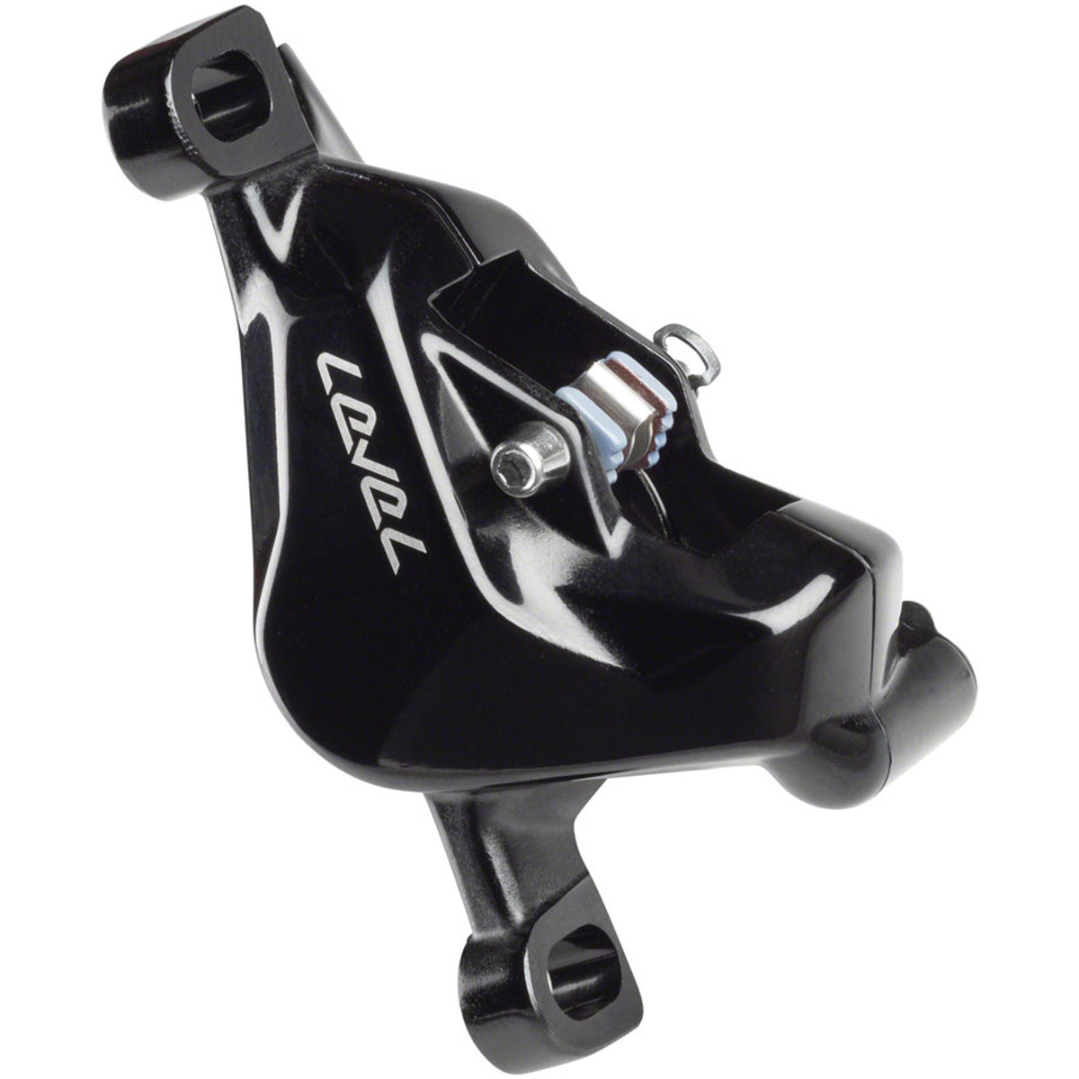 SRAM Level Stealth Series disc brake calipers, front and rear post mount, shown in black with mounting hardware.