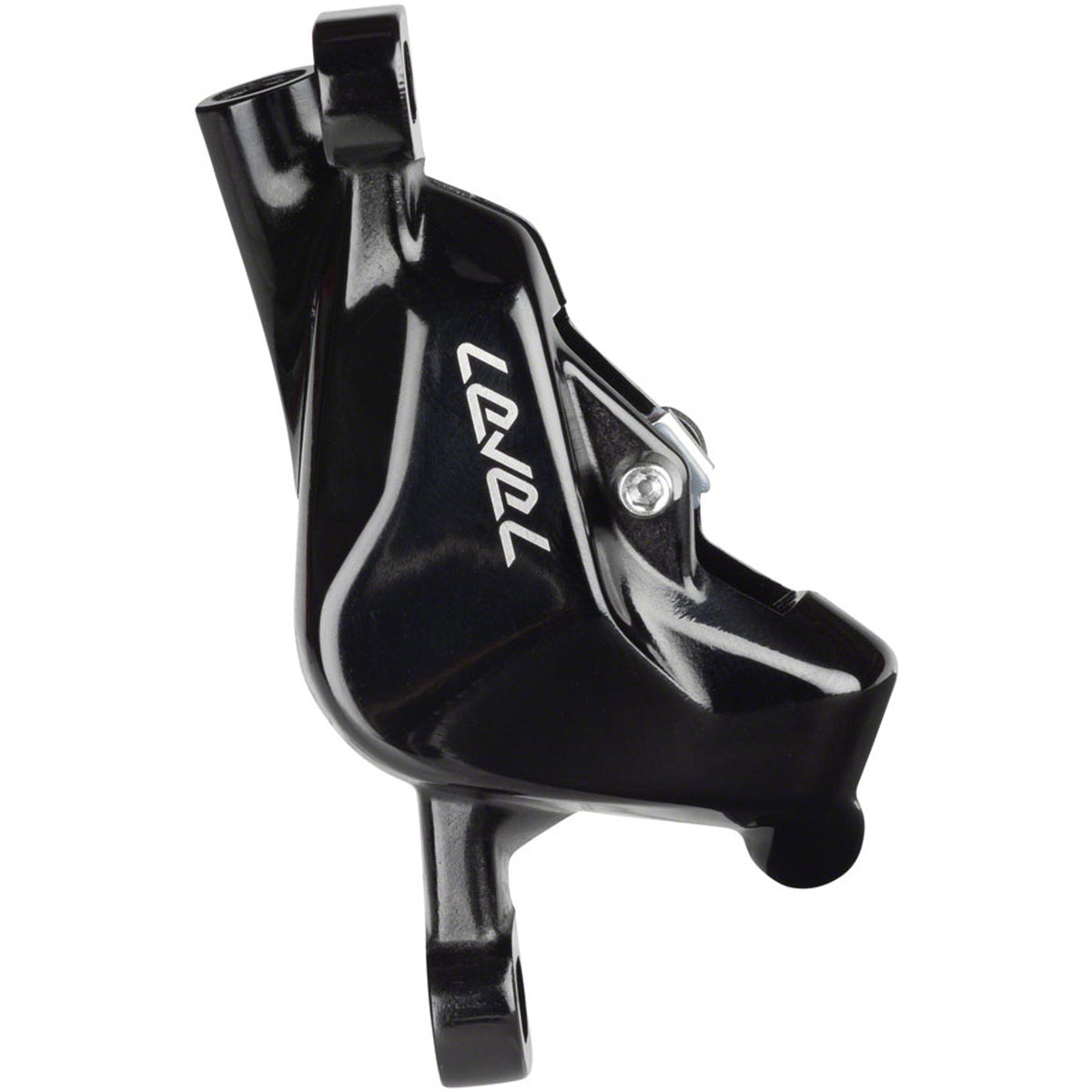 SRAM Level Stealth Series disc brake calipers, front and rear post mount, shown in black with hydraulic brake lines.