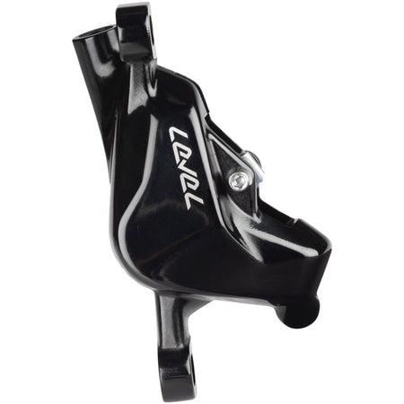 SRAM Level Stealth Series disc brake calipers, front and rear post mount, shown in black with hydraulic brake lines.