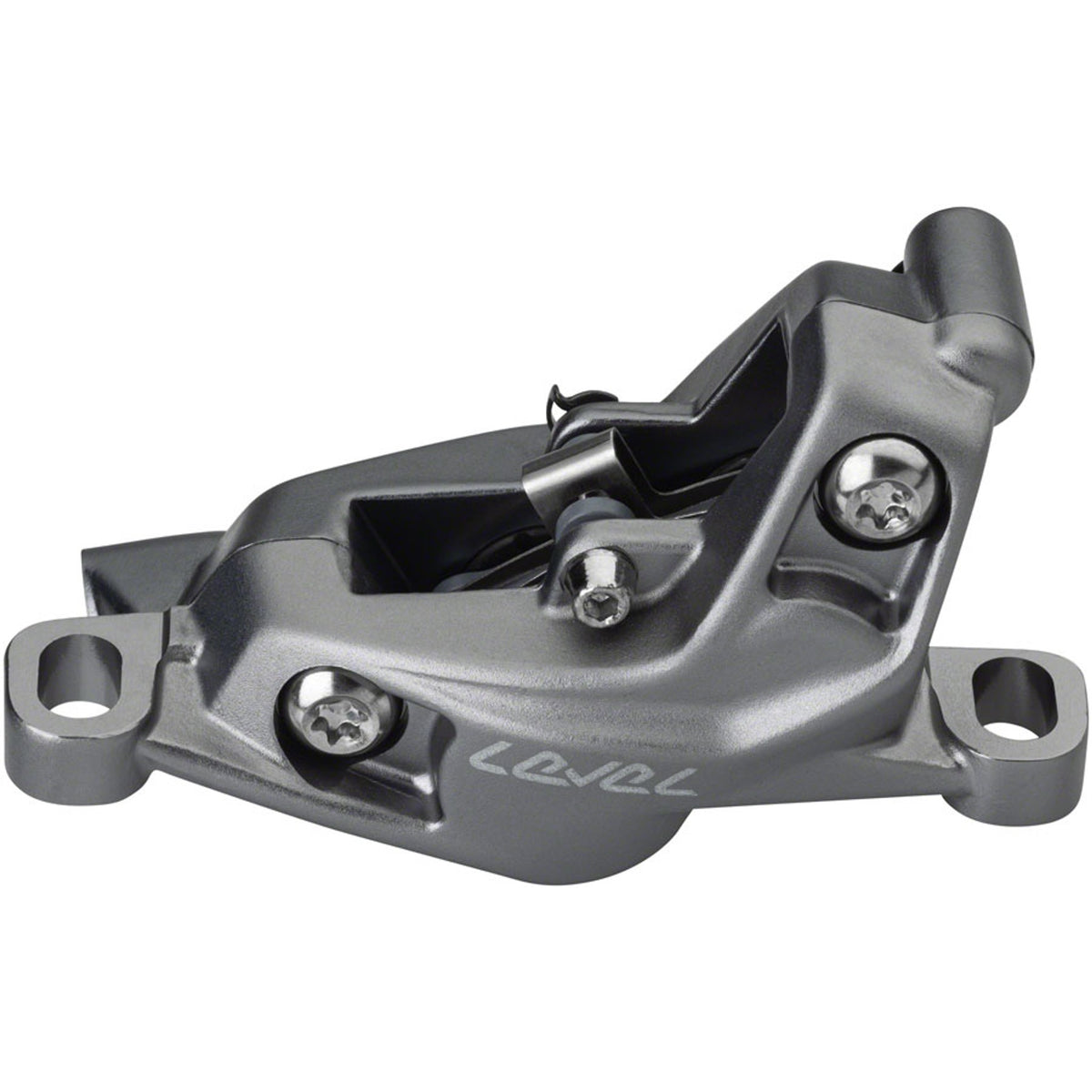 SRAM Level Stealth Series disc brake calipers, front and rear post mount, shown in black with mounting hardware.