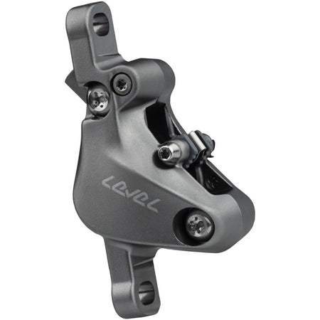SRAM Level Stealth Series disc brake calipers for front or rear post mount, shown in black with mounting hardware.
