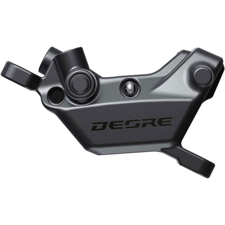 Shimano Deore BR-M6220 disc brake caliper mounted on a bicycle, showcasing the hydraulic disc brake system.