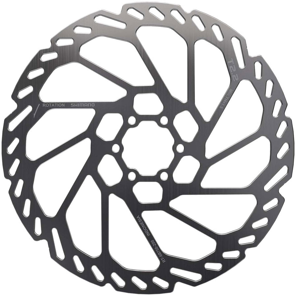 Shimano RT-6B750 2.2mm 6-bolt disc brake rotor showing detailed metal surface and bolt attachment points