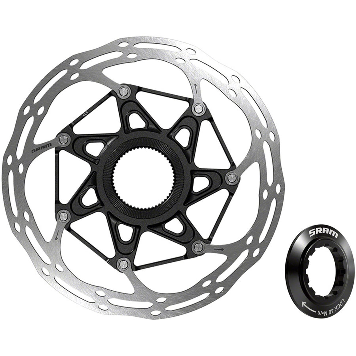 SRAM Centerline X center lock disc brake rotor with 1.85mm thickness, shown mounted on a bicycle wheel.