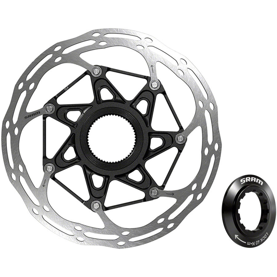 SRAM Centerline X center lock disc brake rotor with 1.85mm thickness, shown mounted on a bicycle wheel.