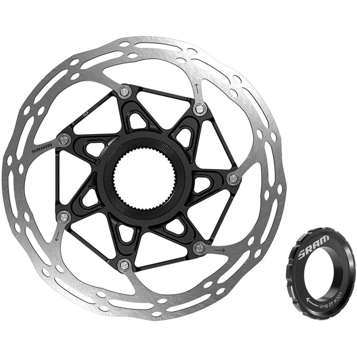 SRAM Centerline X Center Lock disc brake rotor with 1.85mm thickness, featuring a silver finish and detailed braking surface.