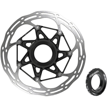 SRAM Centerline X Center Lock disc brake rotor with 1.85mm thickness, featuring a silver finish and detailed braking surface.