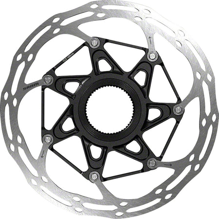 SRAM Centerline X center lock disc brake rotor, 1.85mm thickness, for mountain and road bikes, mounted on a bicycle wheel.