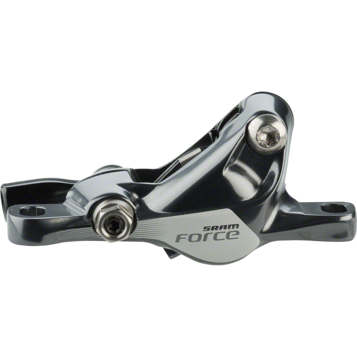 SRAM Force black brake calipers for road bikes, featuring sleek design and high-performance braking components.