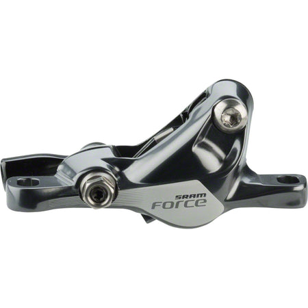 SRAM Force black brake calipers for road bikes, featuring sleek design and high-performance braking components.