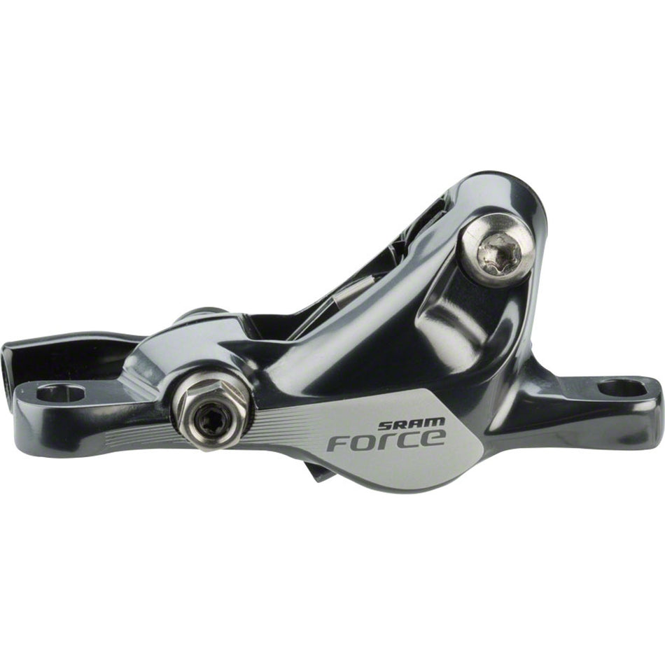 SRAM Force black brake calipers for road bikes, featuring sleek design and high-performance braking components.