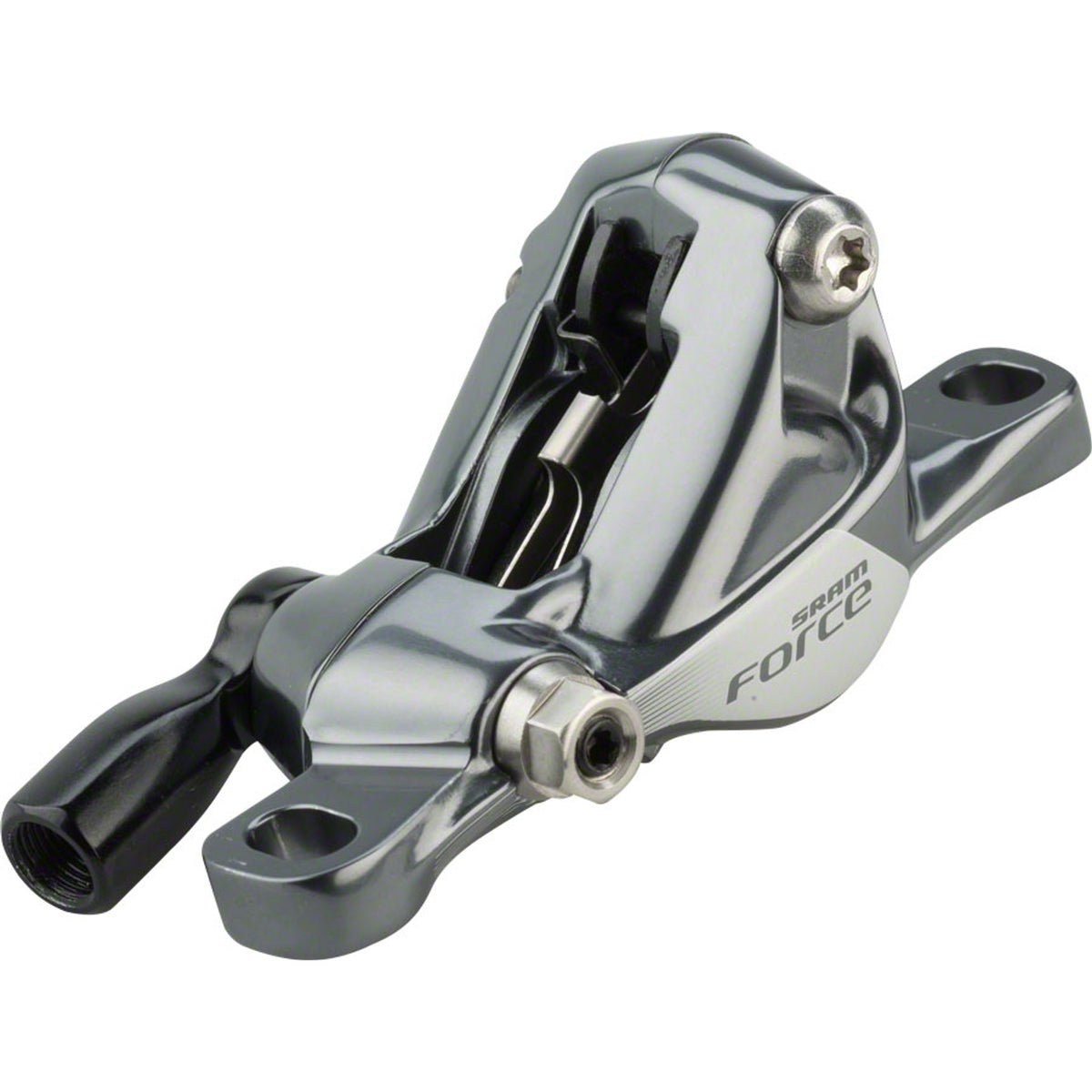 SRAM Force black brake calipers with sleek design, shown in image BR4885-02, suitable for high-performance bicycle braking systems.