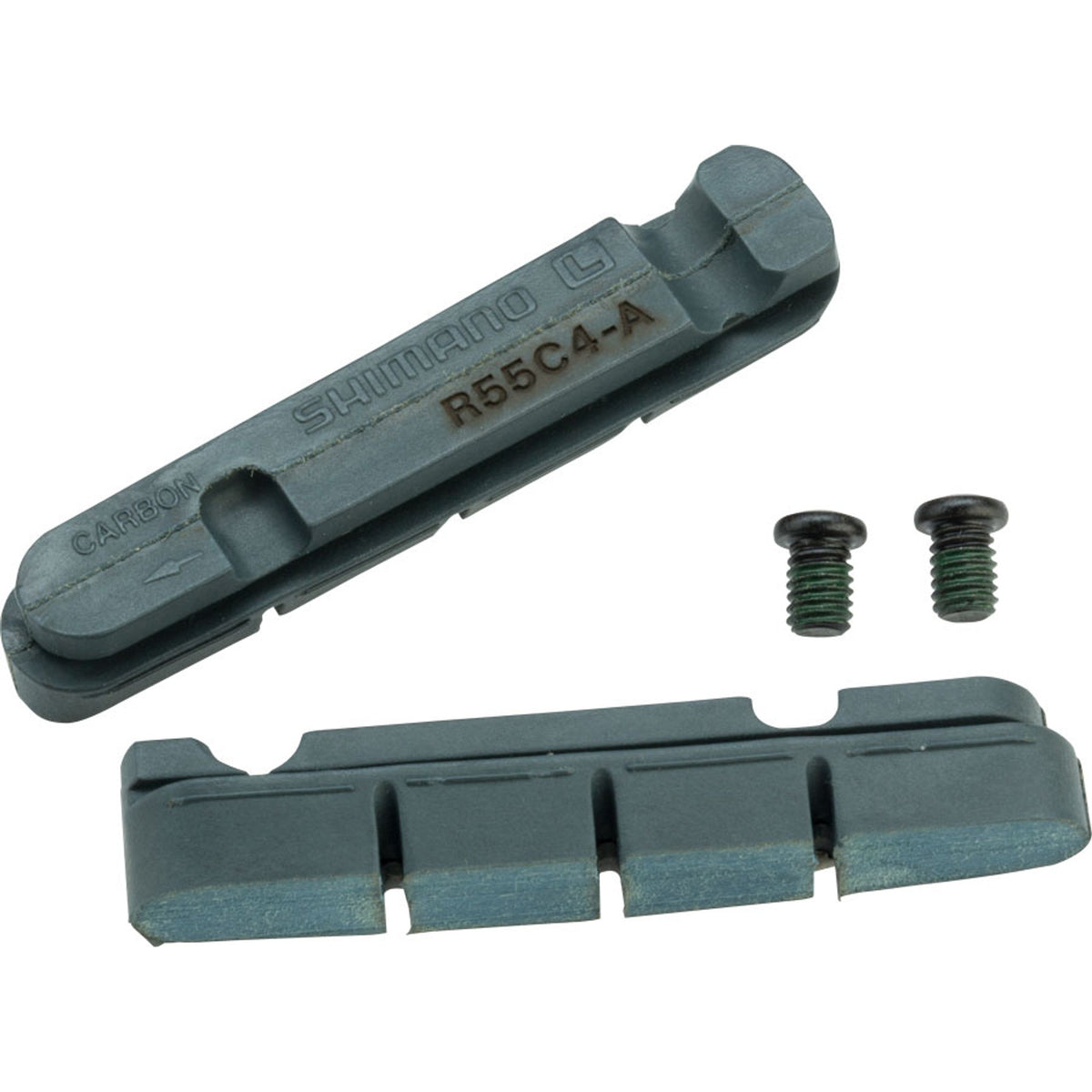 Shimano replacement brake pads for road bike brake shoes, featuring durable friction material and precise fit for optimal braking performance.
