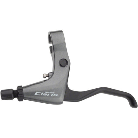 Shimano Claris BL-R2000 brake levers with ergonomic design and black finish, shown on a bicycle handlebar.