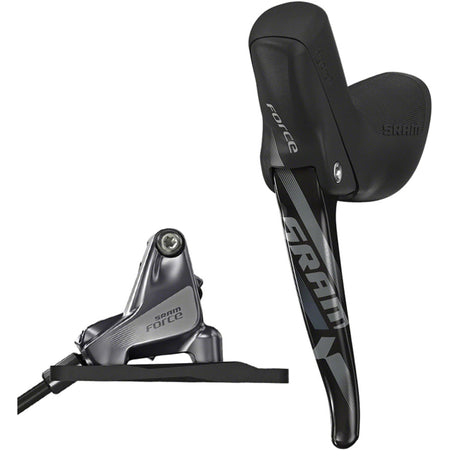 SRAM Force 1 hydraulic disc brake with black caliper and rotor, designed for high-performance cycling and precise stopping power.