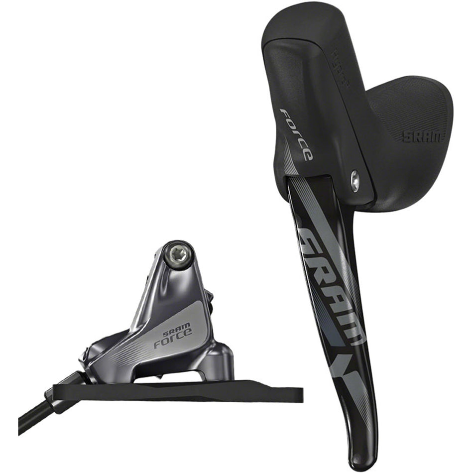 SRAM Force 1 hydraulic disc brake with black caliper and rotor, designed for high-performance cycling and precise stopping power.