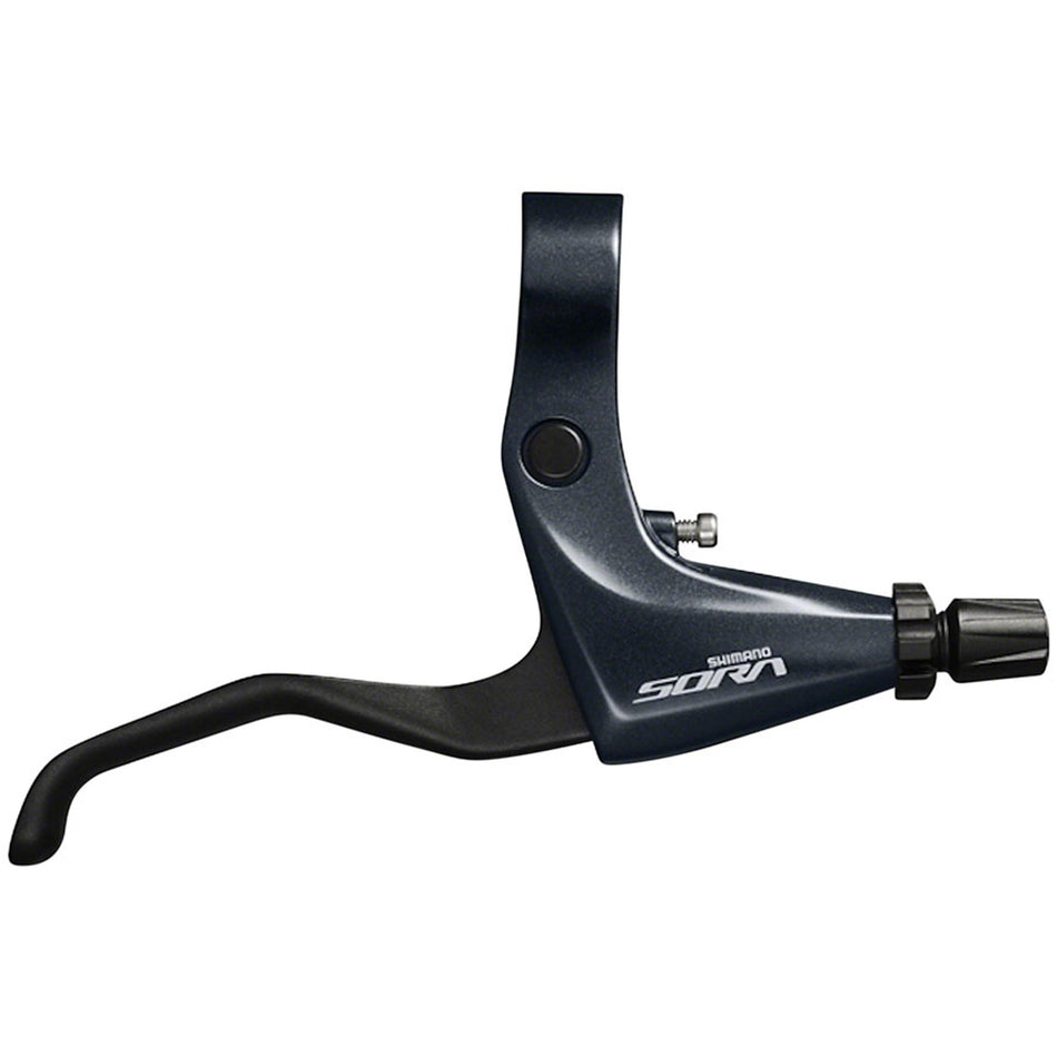 Shimano Sora BL-R3000 brake lever set attached to bike handlebar with black levers and silver accents, close-up view.