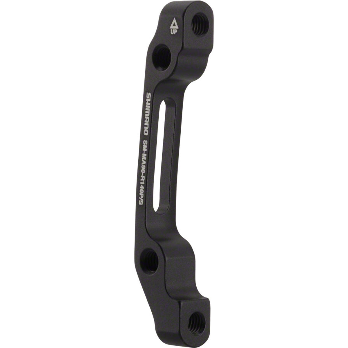 Shimano disc brake adapter for bike brake system, showing metal mounting bracket and attachment points.
