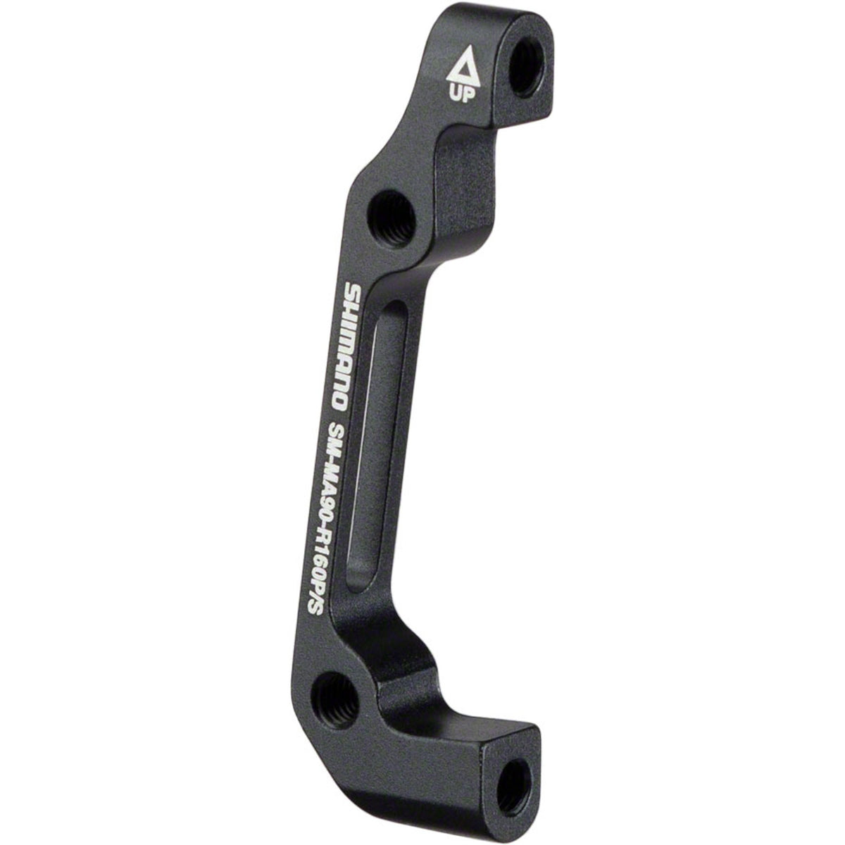 Shimano disc brake adapter for bike brake system, showing mounting hardware and attachment points for brake calipers.