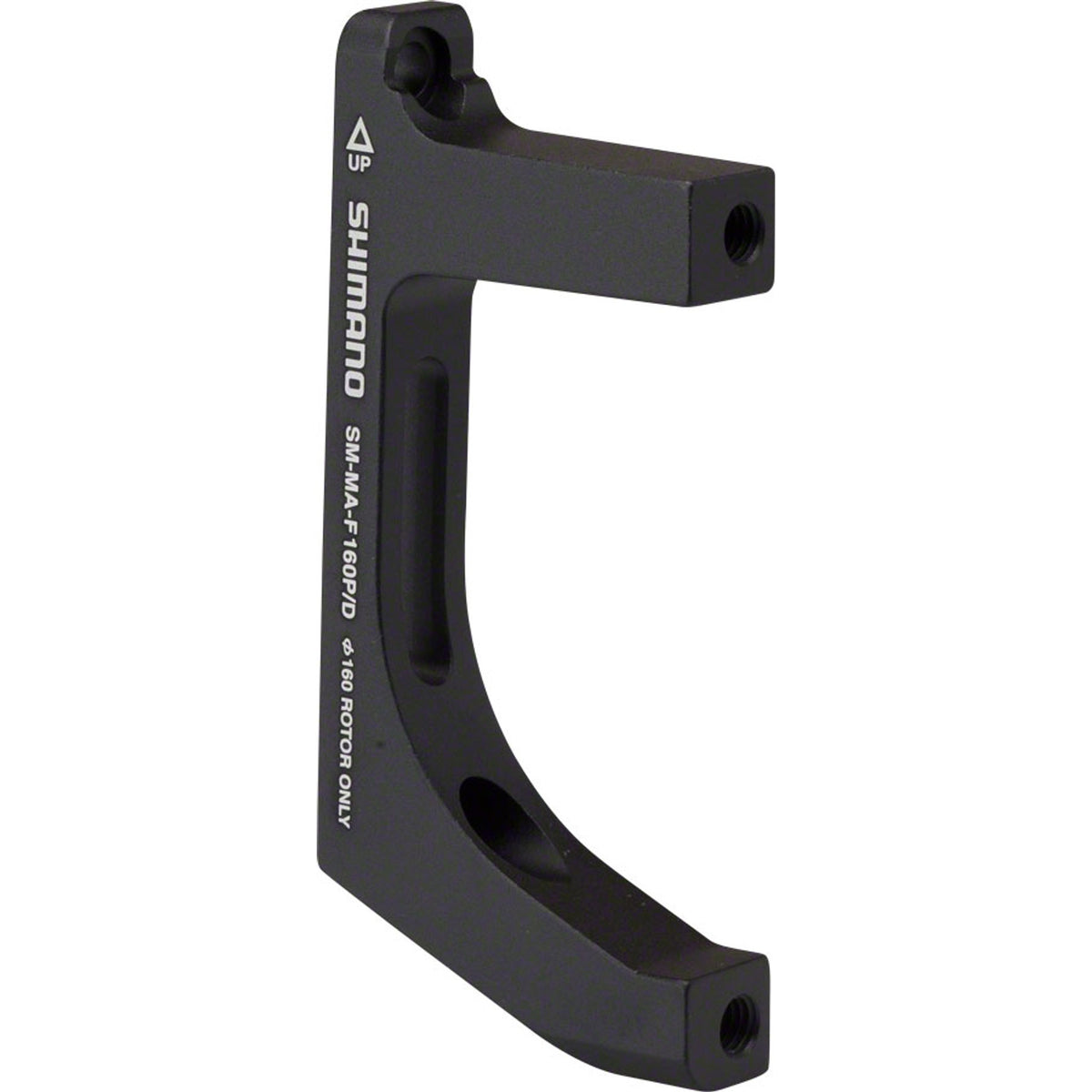 Shimano disc brake adapter for bike brake parts and accessories, shown in black with mounting holes.