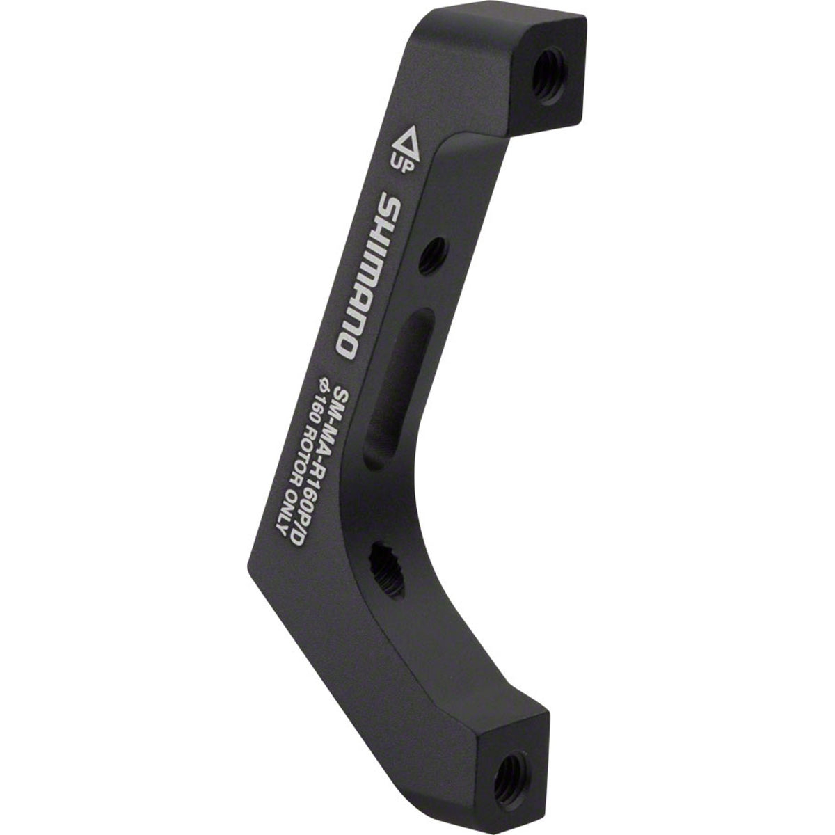 Shimano disc brake adapter for bicycle brake system, metal mount component for attaching brake calipers.