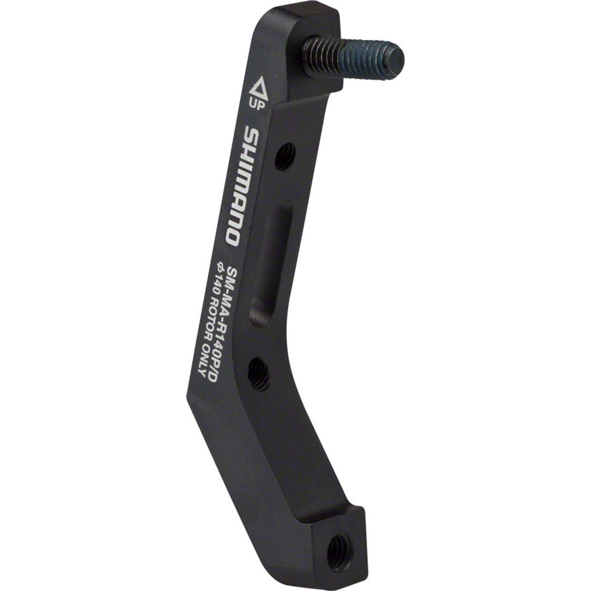 Shimano disc brake adapter for bicycle brake system, part of brake parts and accessories, shown in black with mounting details.
