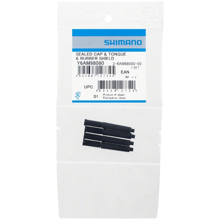 Shimano housing end caps for cable ends and ferrules, shown in black, used to secure and protect bicycle cable housing ends.
