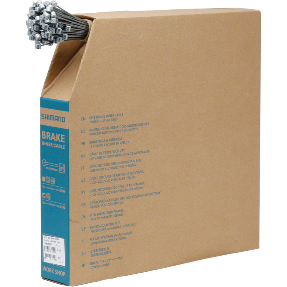 Shimano standard brake cable for bikes, showing the metal cable and protective housing used for bicycle brake systems.