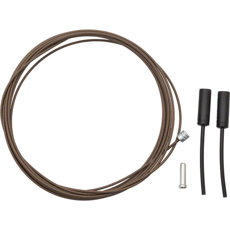 Shimano polymer-coated derailleur shift cables with housing, designed for smooth gear shifting on bicycles.