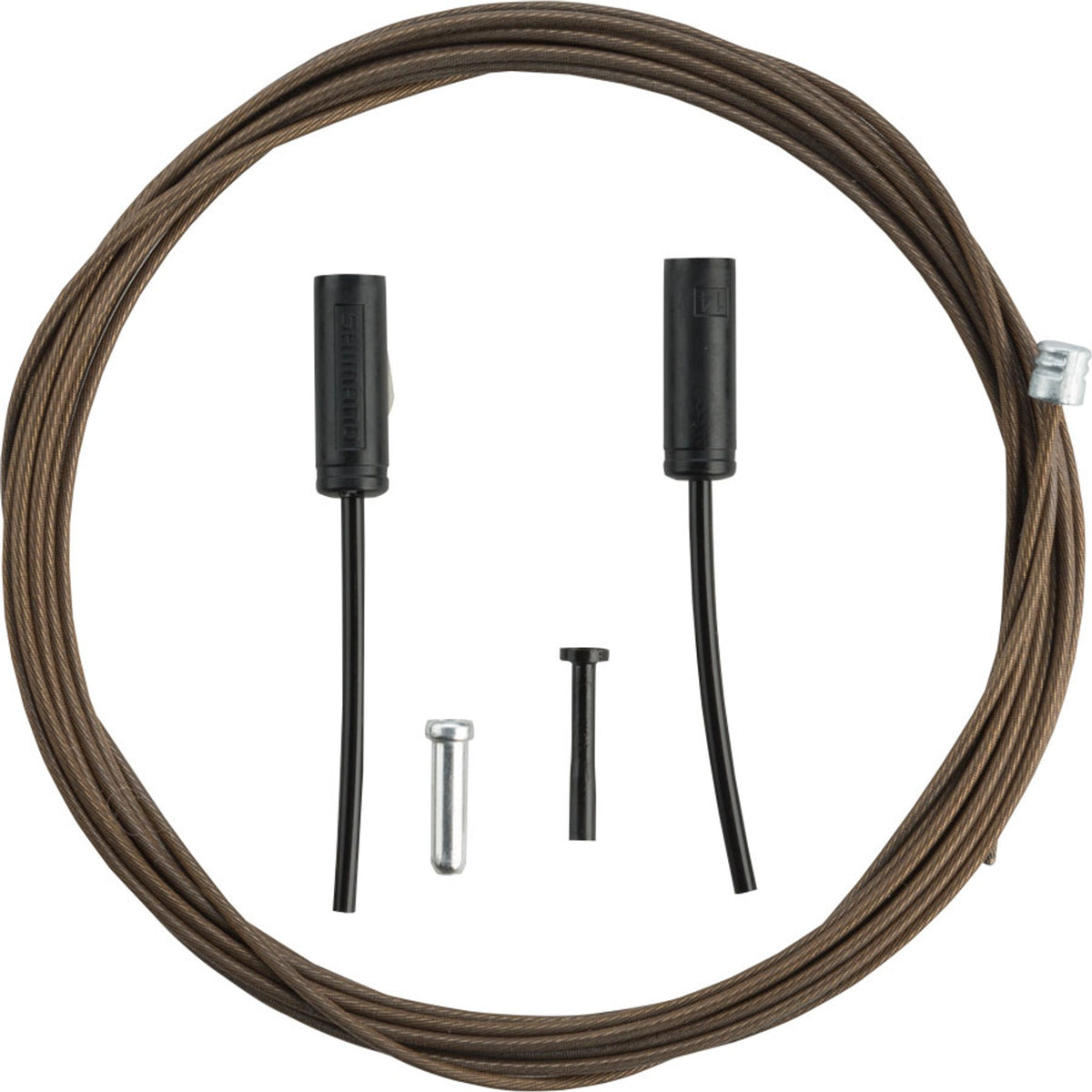 Shimano polymer-coated derailleur shift cables with housing, designed for smooth gear shifting on bicycles.