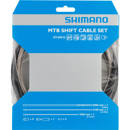 Shimano stainless shift cable and OT-SP41 housing set for bike gear shifting, featuring durable metal cables and housing components.