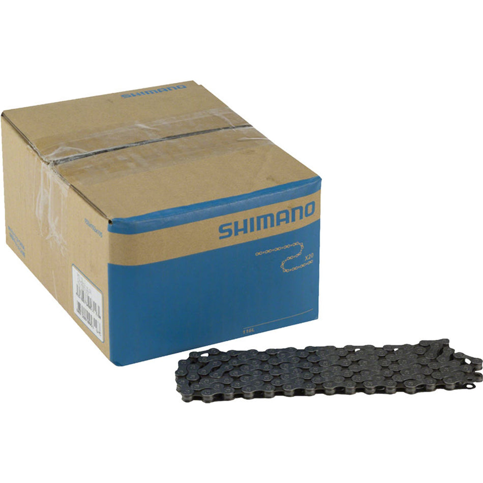 Shimano Super Narrow CN-HG601-11 11-speed bike chain with SIL-TEC treatment, showing the chain links and inner plate details.
